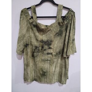 Avenue Green With Sequins Tie Dye Cold Shoulder Stretch Top size 22/24